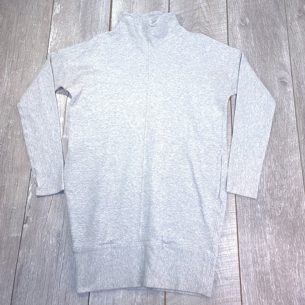 Lululemon Call For Cozy Dress Women 6 Gray Quilted Funnel Neck Thumbhole W1CR8S